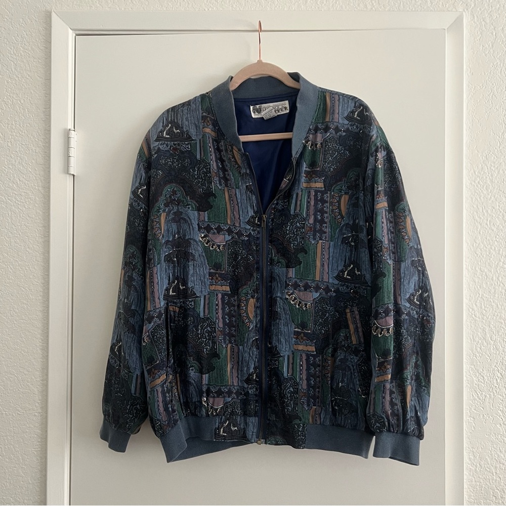 Vintage Patterned Silk Bomber Jacket - image 1